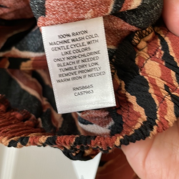 Bp brown burnout tiger stripe faux wrap surplice top blouse rust 1970s - Picture 6 of 7